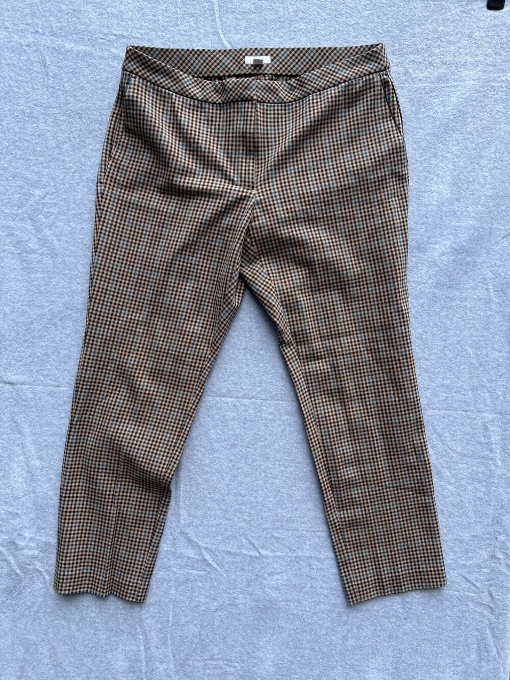 J Jill Crop Capris Pants 12 Brown Tan Blue Plaid Premium Bi-Stretch